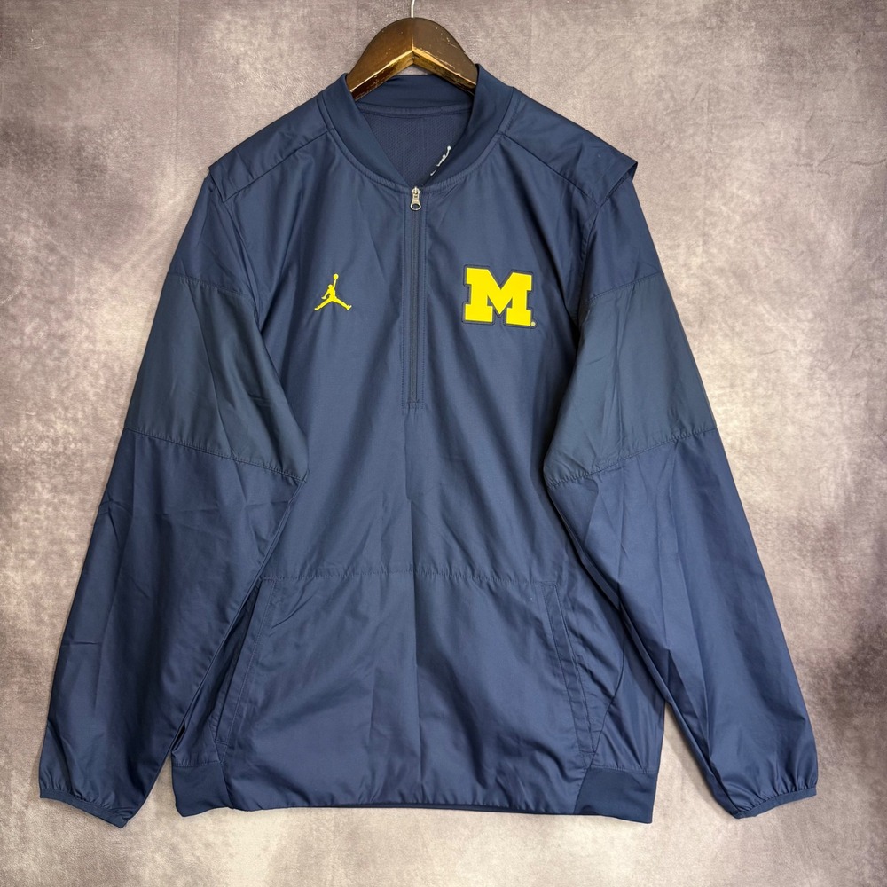 Jordan Michigan Wolverines Quarter Zip Jacket Mens Medium Navy Blue Pullover